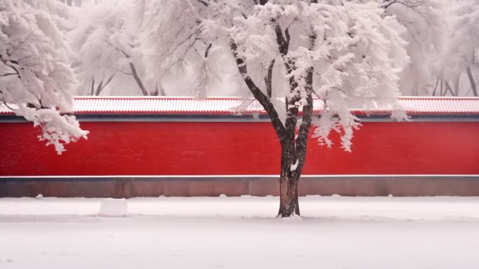 故宫紫禁城冬天雪景空镜