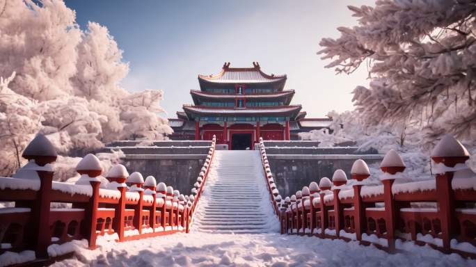故宫紫禁城冬天雪景空镜