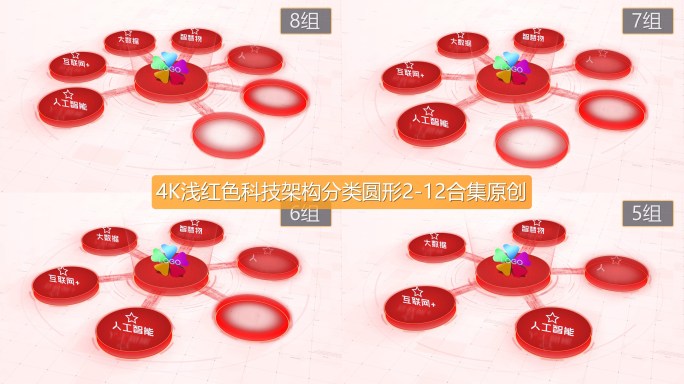 4K浅红色科技架构分类圆形2-12合集