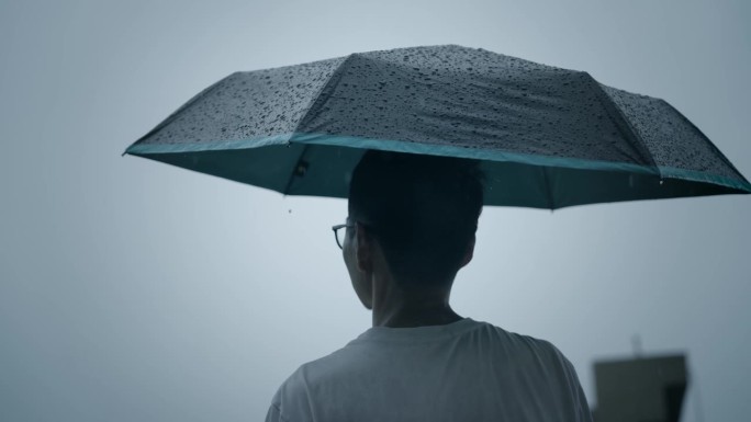 一个人在雨中打着伞