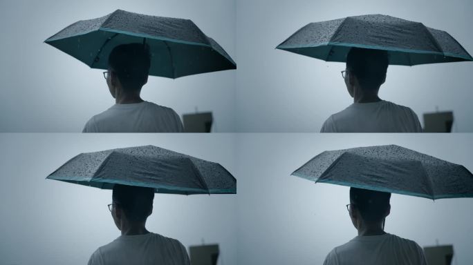 一个人在雨中打着伞