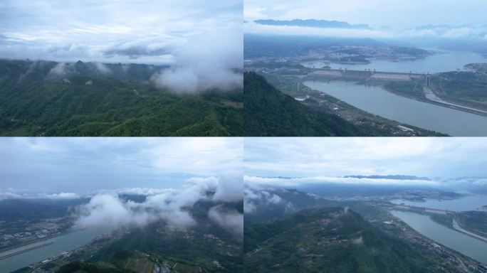 4K湖北宜昌西陵峡段自然山峰云海航拍视频