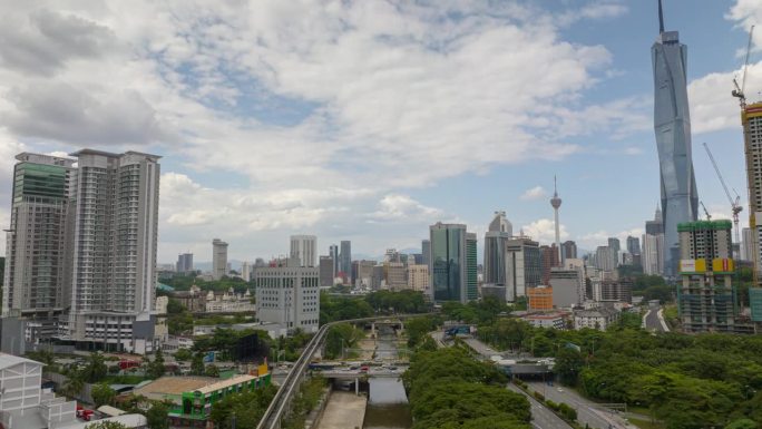 白天吉隆坡市工业区交通大桥航拍全景4k延时马来西亚