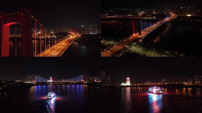 邕江良庆大桥游船4k航拍素材