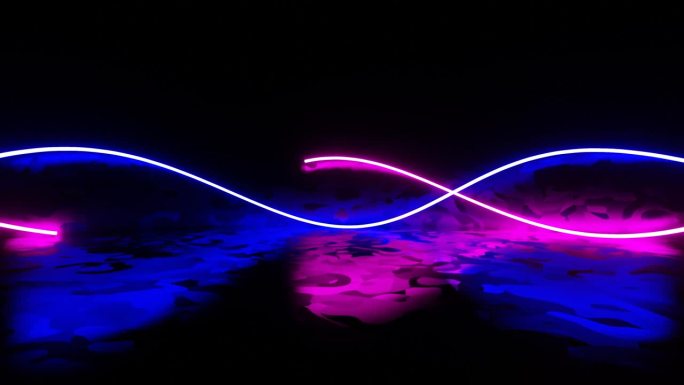 抽象霓虹灯波和线生长循环动画在黑暗的背景