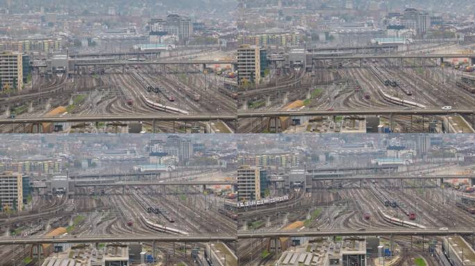 阴天苏黎世市工业区火车站铁路交通航拍全景延时4k瑞士