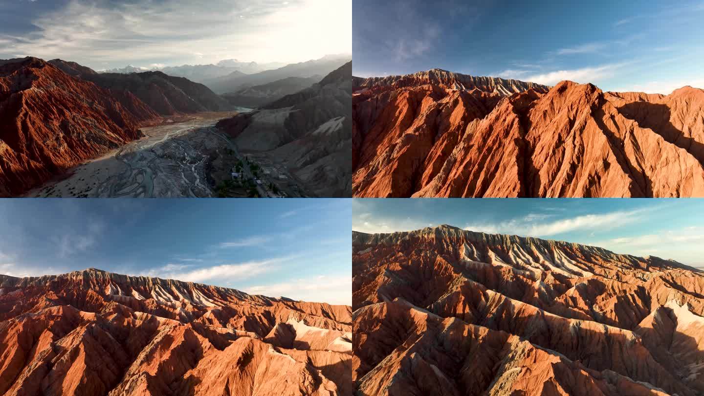 航拍新疆冰川公园丹霞地貌红色震撼山脉4K