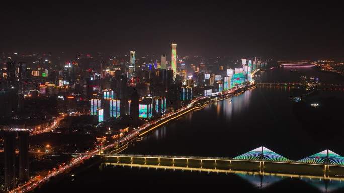 星城长沙 湘江夜景航拍