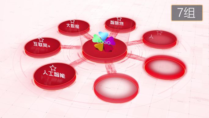 【无插件】4K浅红色科技架构分类圆形7大