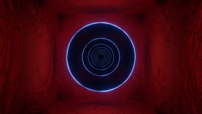 红色和浅蓝色圆拱隧道背景VJ循环在4K