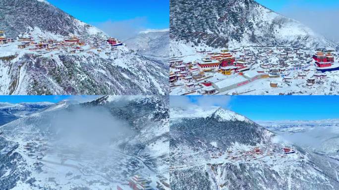 雪山藏族寺庙航拍