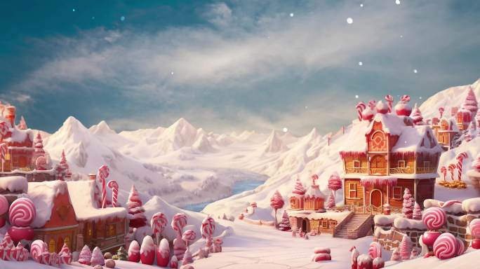 冬日梦幻童话雪景 圣诞糖果城堡背景
