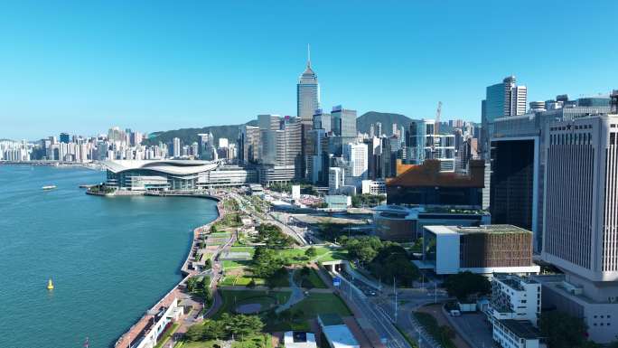 香港海岸线航拍香港湾仔区城市建筑风光风景