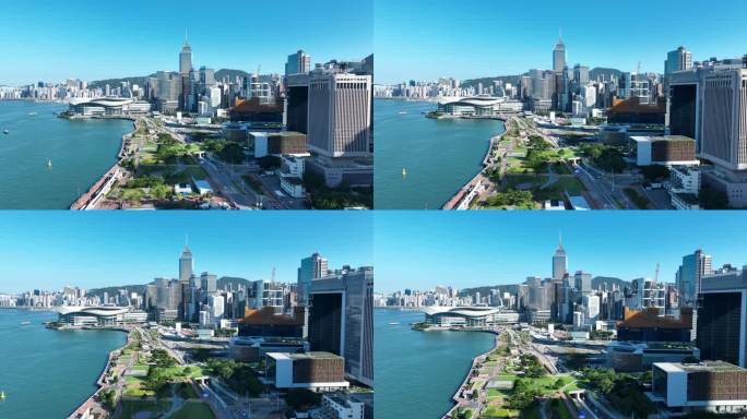 香港海岸线航拍香港湾仔区城市建筑风光风景