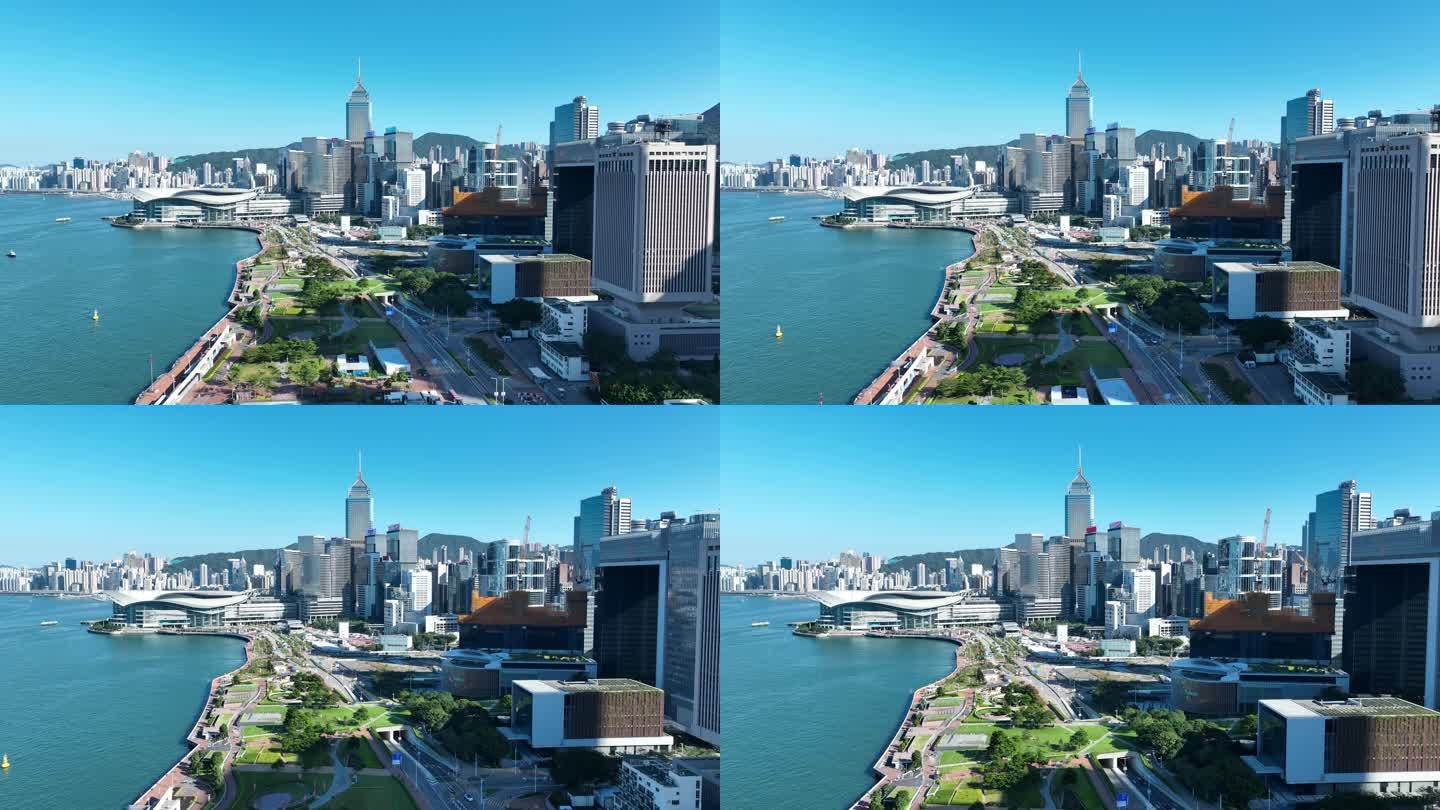 香港海岸线航拍香港湾仔区城市建筑风光风景