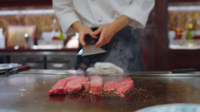 烹饪日本和牛、牛肉、烤肉铁板烧