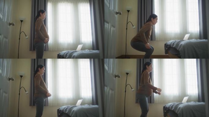 年轻孕妇在家锻炼孕妇做锻炼身体