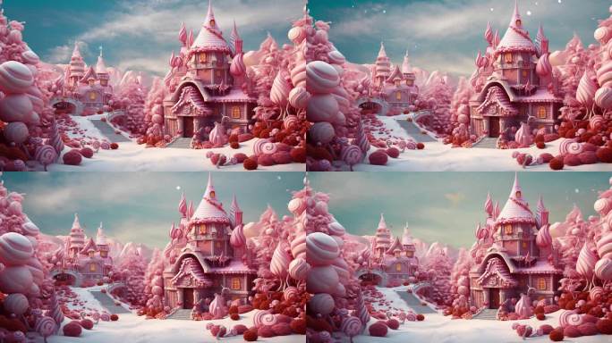 卡通城堡雪景 梦幻童话冬日背景