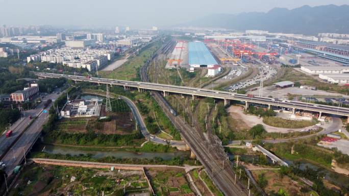 物流基地铁路集装箱航拍