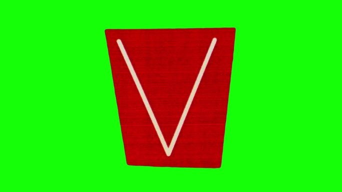 大字母V在绿色屏幕上的圆形矩形定格动画的纸皱循环
