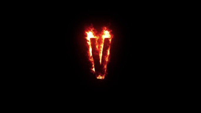 字母V着火了。现实的呈现。无缝循环。