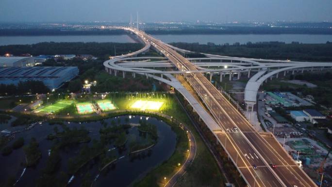 南京杏湖公园夜景  夹江大桥 快速路夜景