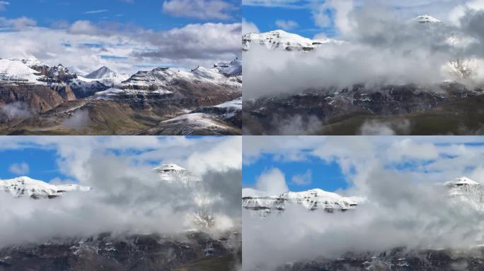 航拍西藏玛旁雍措雪山云海风光