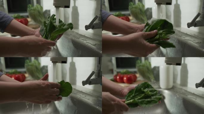 洗手绿叶蔬菜洗青菜