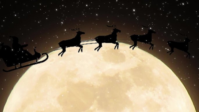 采购产品圣诞节，圣诞老人，卡通，动画视频，动物雪橇，驯鹿，月亮，动物雪橇，飞行