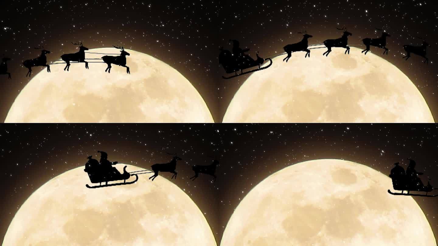 采购产品圣诞节，圣诞老人，卡通，动画视频，动物雪橇，驯鹿，月亮，动物雪橇，飞行