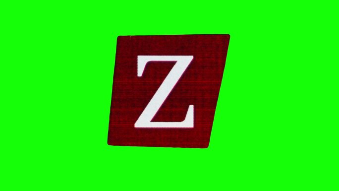 红色矩形上的小写字母Z在绿色屏幕上的纸皱循环定格动画