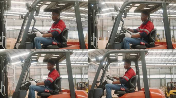 仓库工人使用叉车在工业环境中有效卸载托盘。