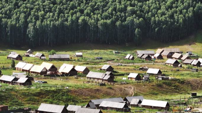 4K航拍游牧民族骑马旅游禾木布尔津古村