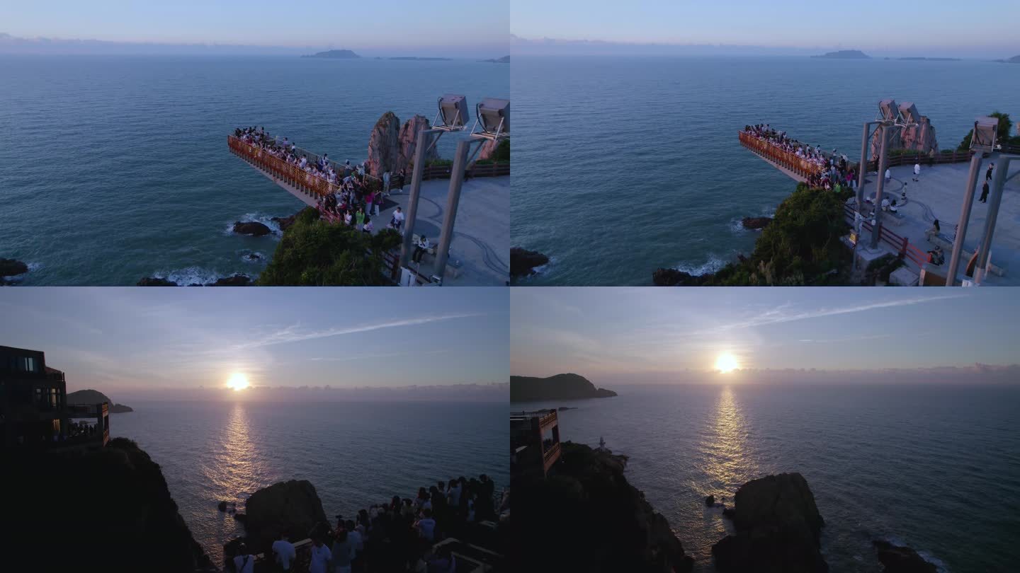 台州大陈岛甲午岩观景台大量游客看日出航拍