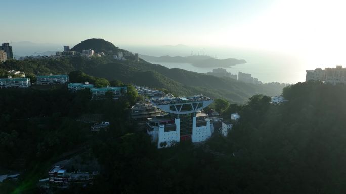 香港太平山航拍山顶公园凌霄阁山峰风光风景
