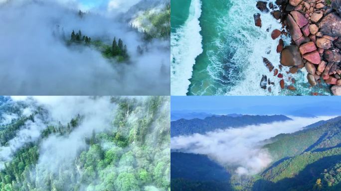 山河朝霞自然风光大海瀑布乡村青山绿水风景