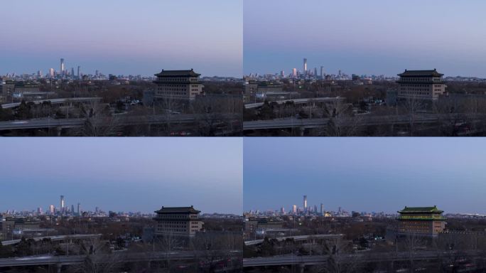 实拍北京德胜门和国贸日转夜亮灯延时摄影