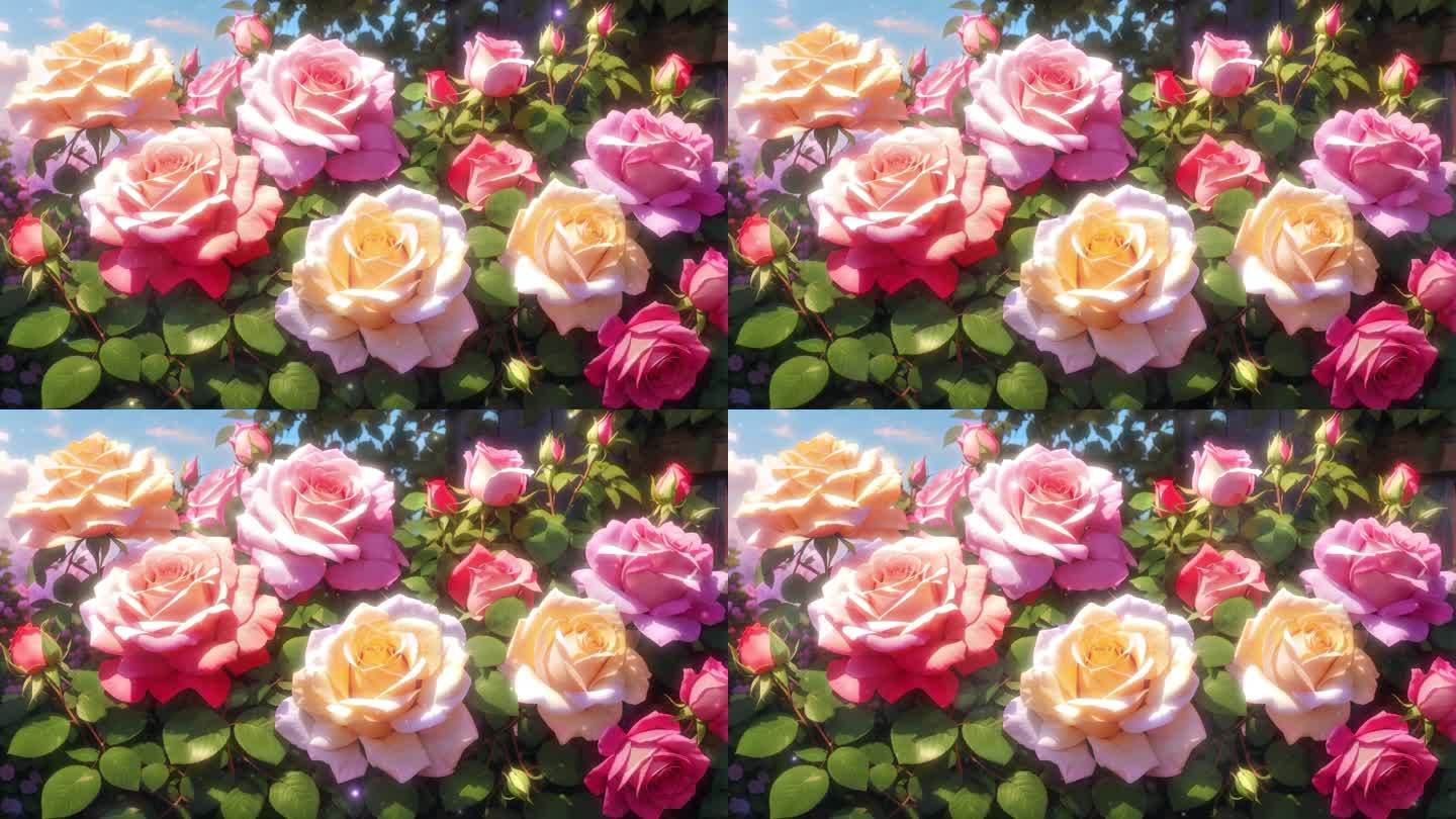 4k玫瑰花丛概念背景视频