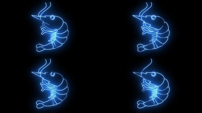 动画视频的虾图标与发光的霓虹灯效果