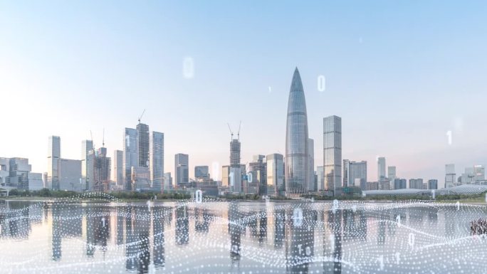 深圳城市景观延时与技术领先的人工智能智慧城市数字概念