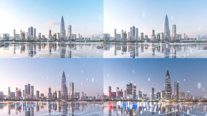 深圳城市景观延时与技术领先的人工智能智慧城市数字概念