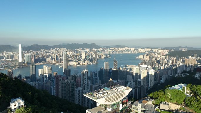香港太平山航拍山峰大海阳光夕阳日落日出