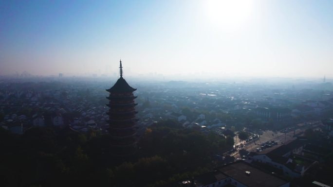 苏州报恩寺塔北寺塔航拍风景