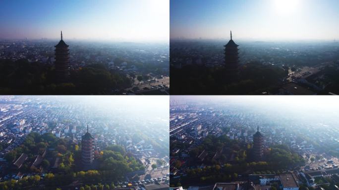 苏州报恩寺塔北寺塔航拍风景