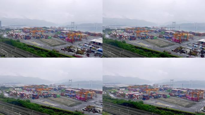 航拍重庆果园港长江港口集装箱码头