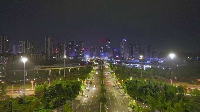 航拍重庆交通道路立交桥夜景