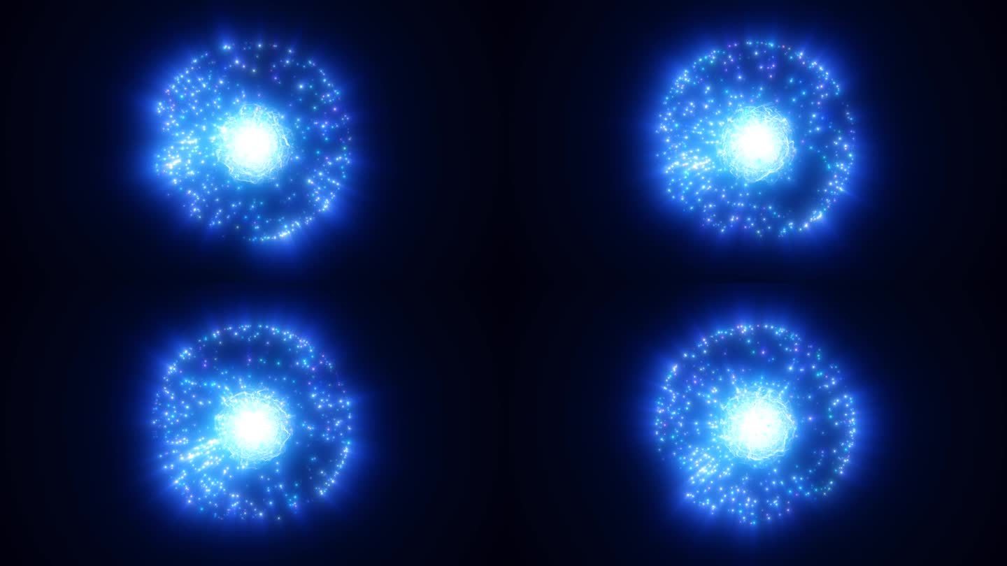 抽象的能量魔法蓝色球体球体原子圆形分子由发光的明亮的电子小的圆形粒子飞点在黑色的背景