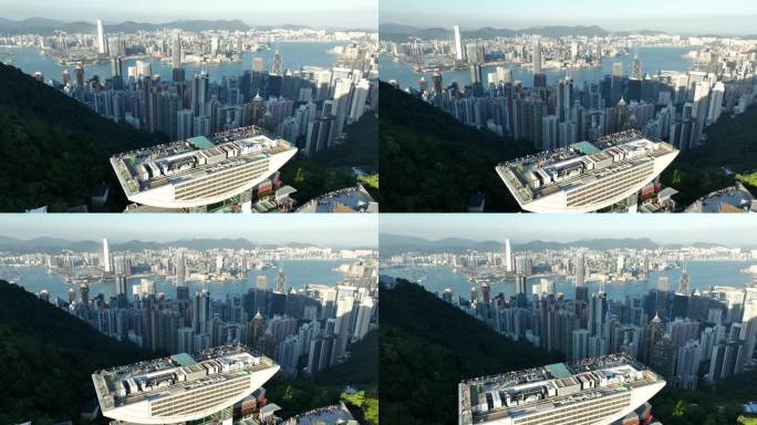 香港太平山航拍山顶公园凌霄阁香港城市风景