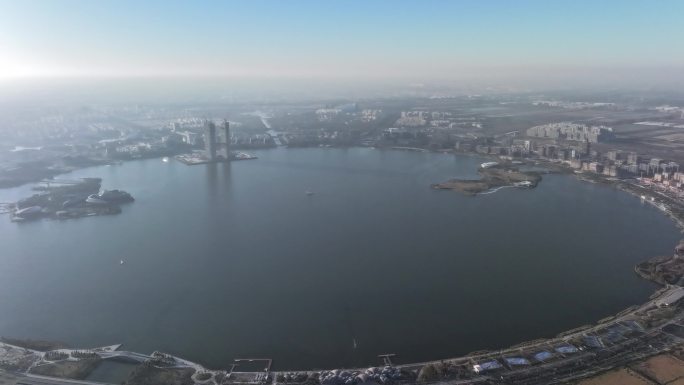 临港 滴水湖 延时 航拍 日景