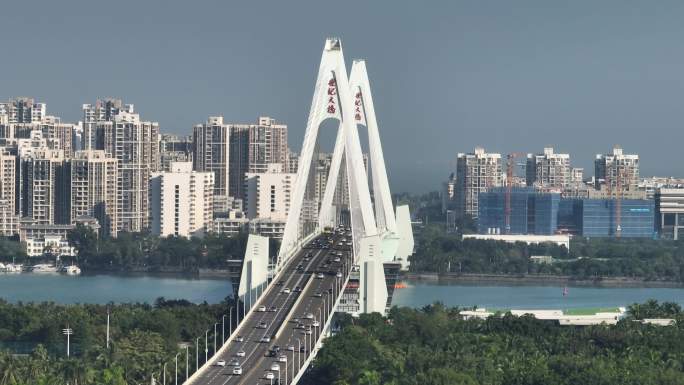 海口龙华区世纪大桥航拍4k视频